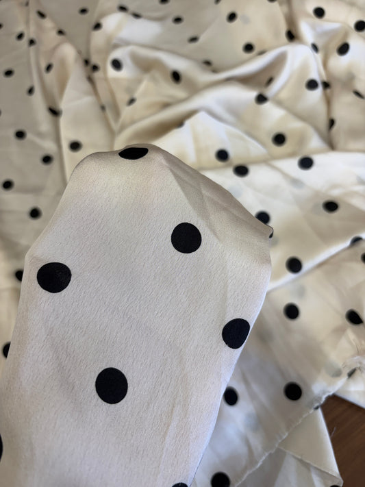 Printed black polka on satin