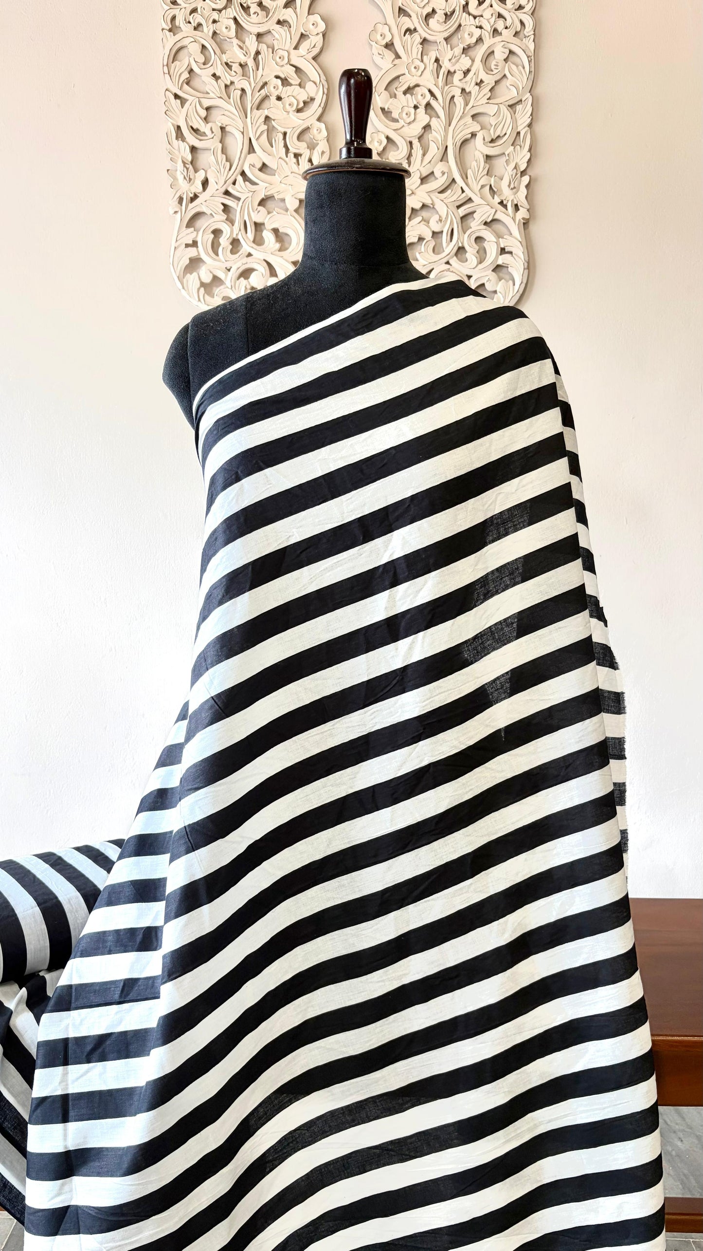 Screen printed cotton Black and White stripe