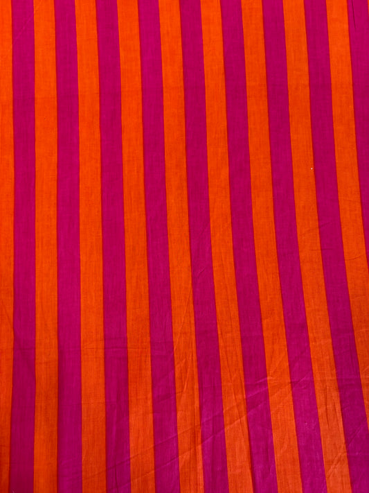 Screen printed cotton Pink and Orange stripe