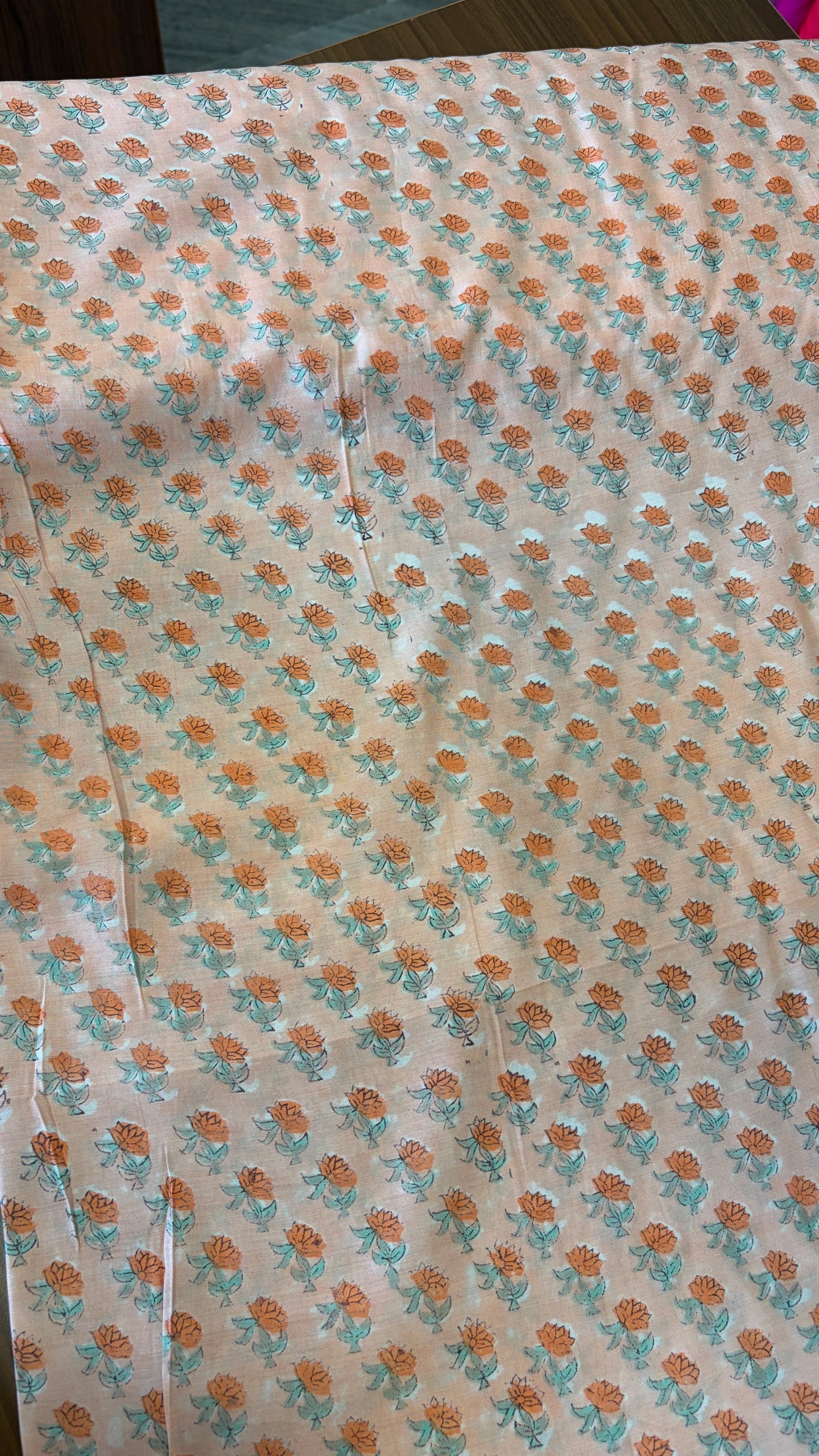 Handblock on pure muslin peach