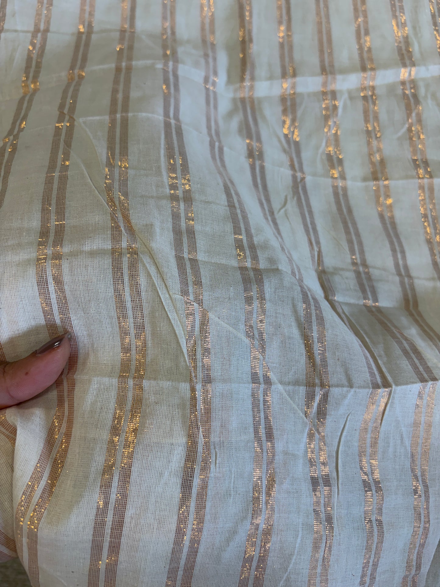 Cotton fabric with copper lurex line