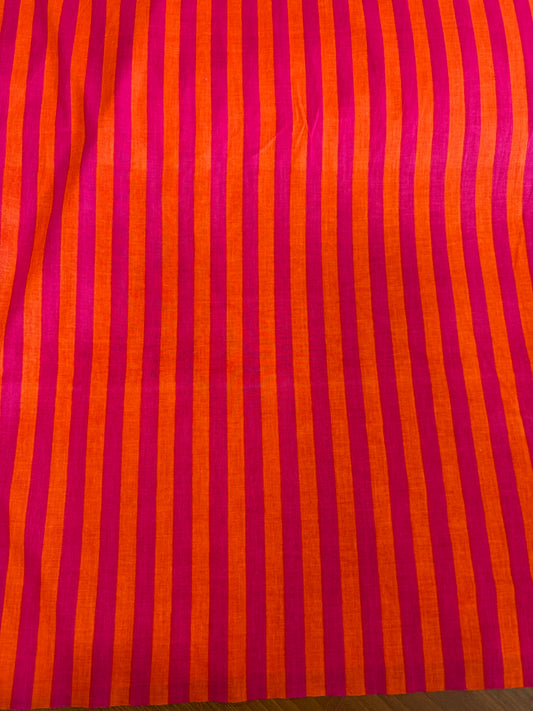 Screen printed cotton Pink and Orange stripe