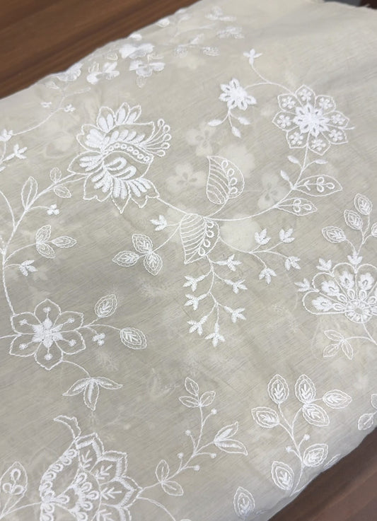 Mulchanderi with off-white thread embroidery