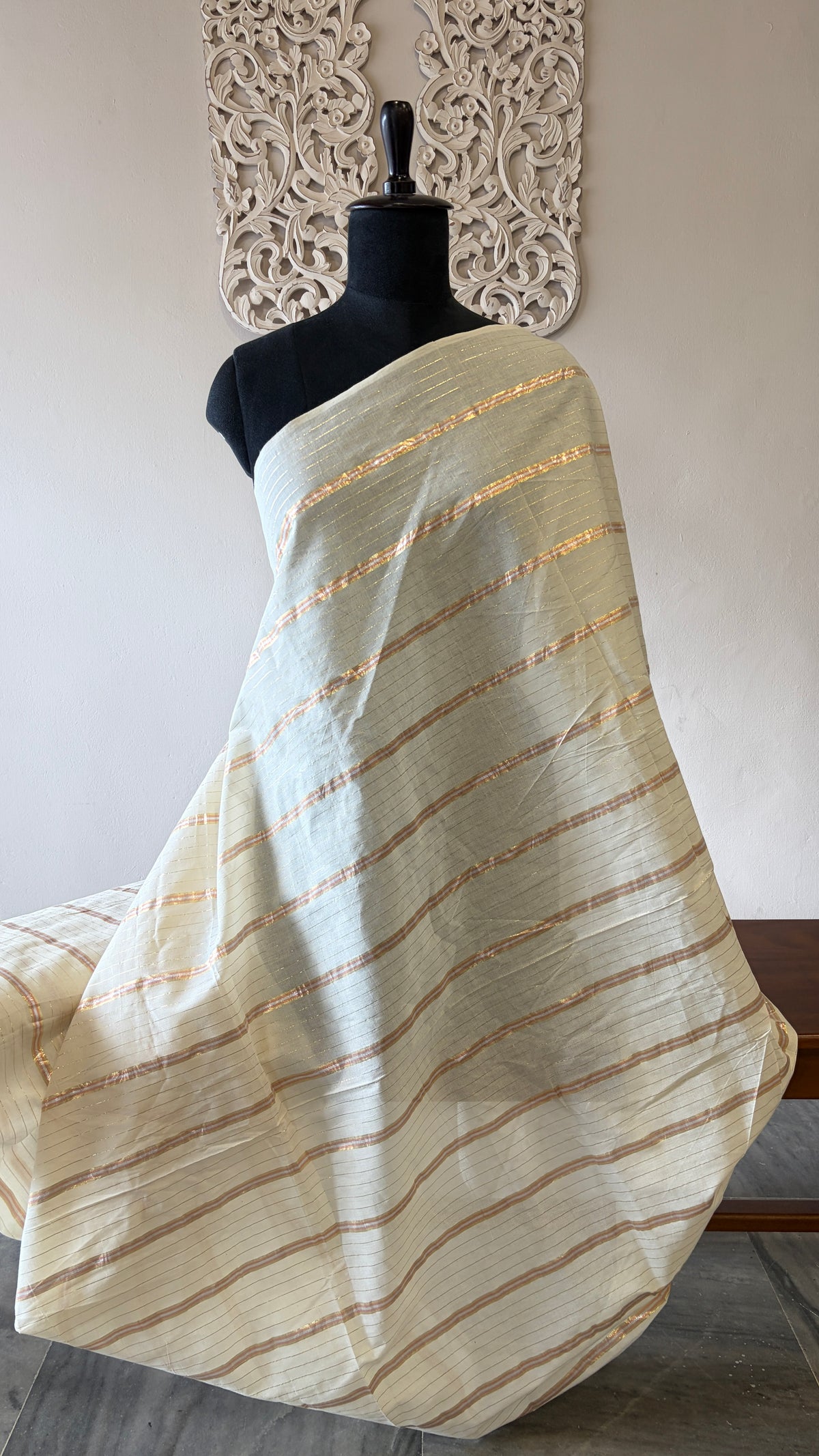 Cotton fabric with lurex line copper/gold