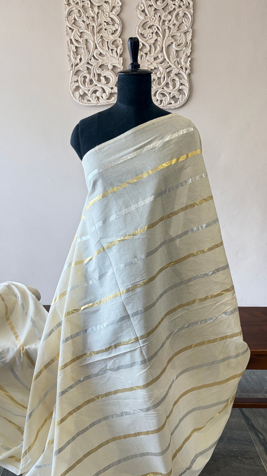 Cotton fabric with lurex weave gold and silver