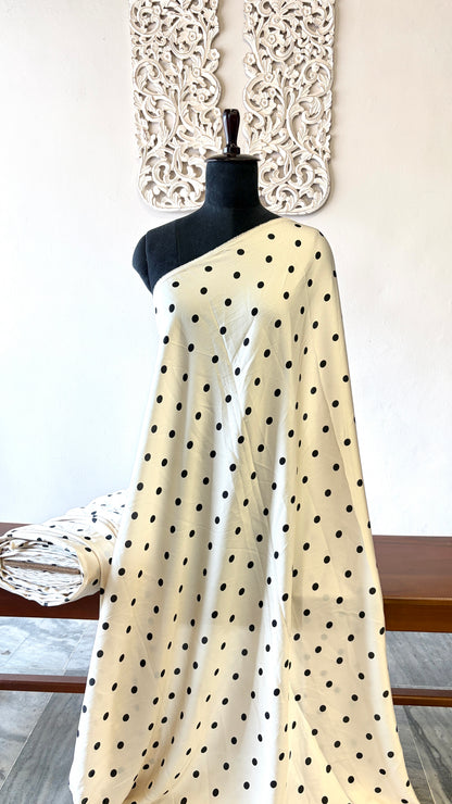 Printed black polka on satin