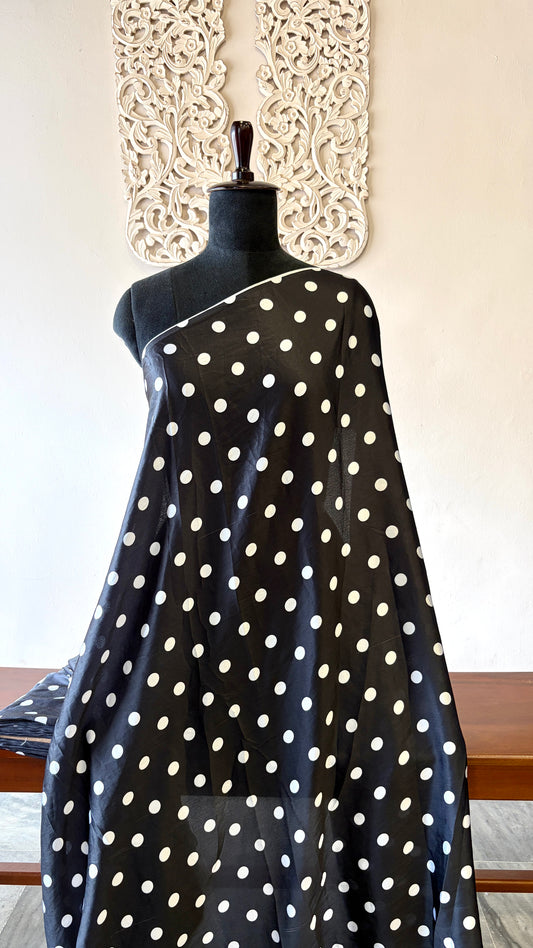 Printed white polka on satin