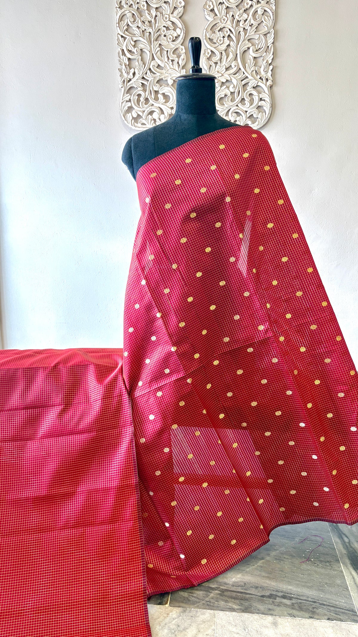 Semi banarasi fabric Red