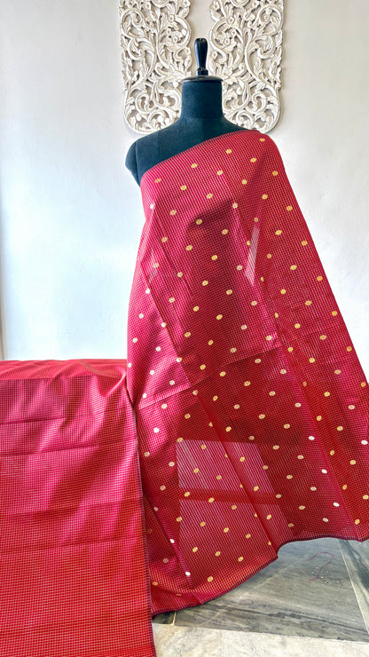 Semi banarasi fabric Red