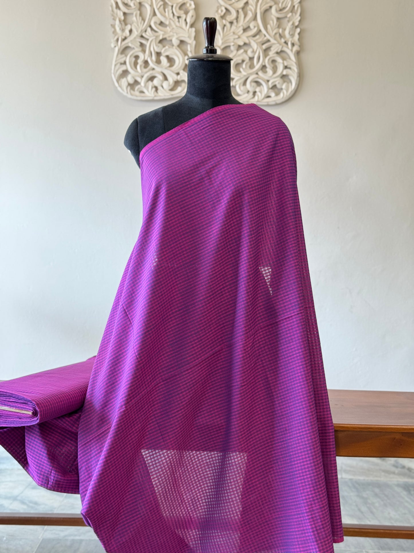 Handloom cotton with self check Purple