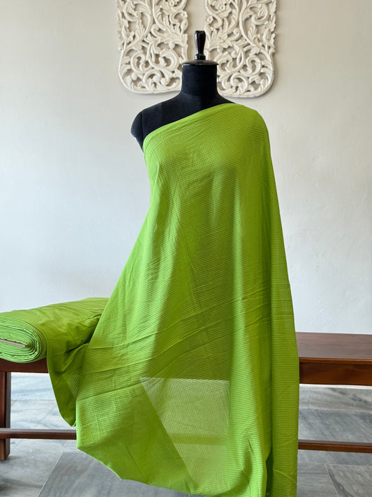 Handloom cotton with self check Green