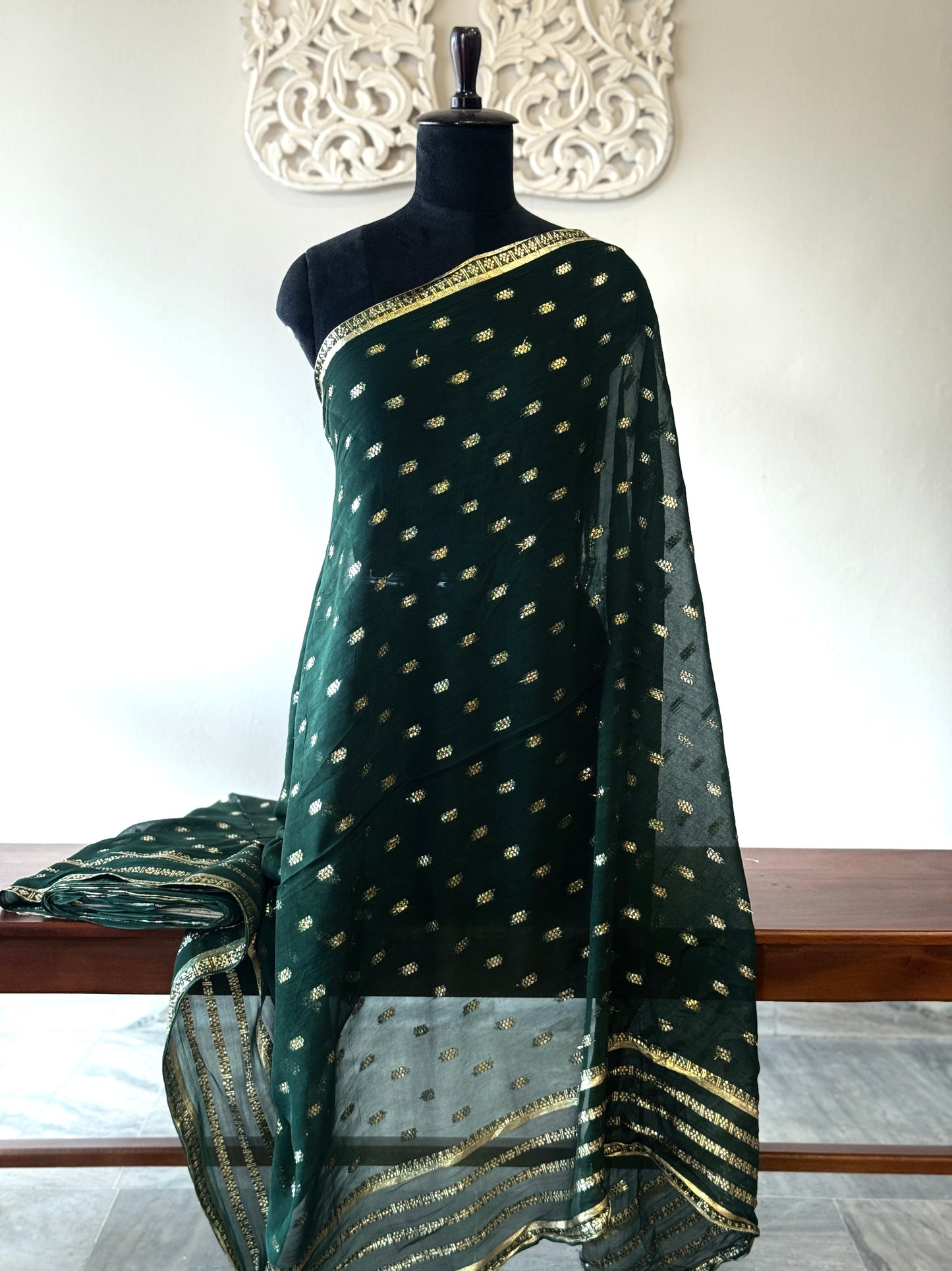 Georgette with lurex weave Green