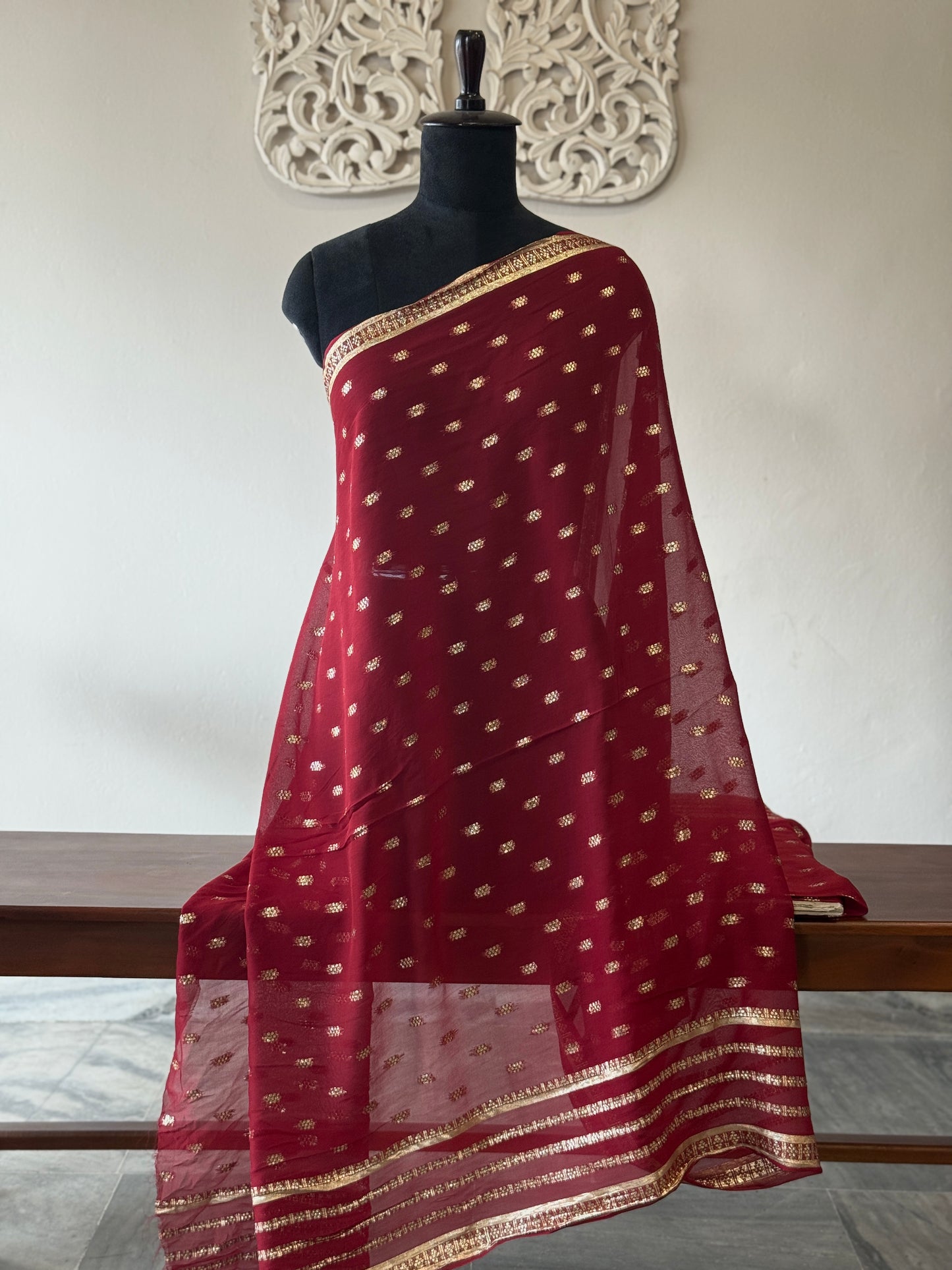 Georgette with lurex weave Red