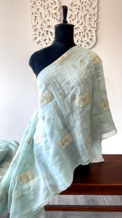 Banarasi mulchanderi with tissue patch Blue