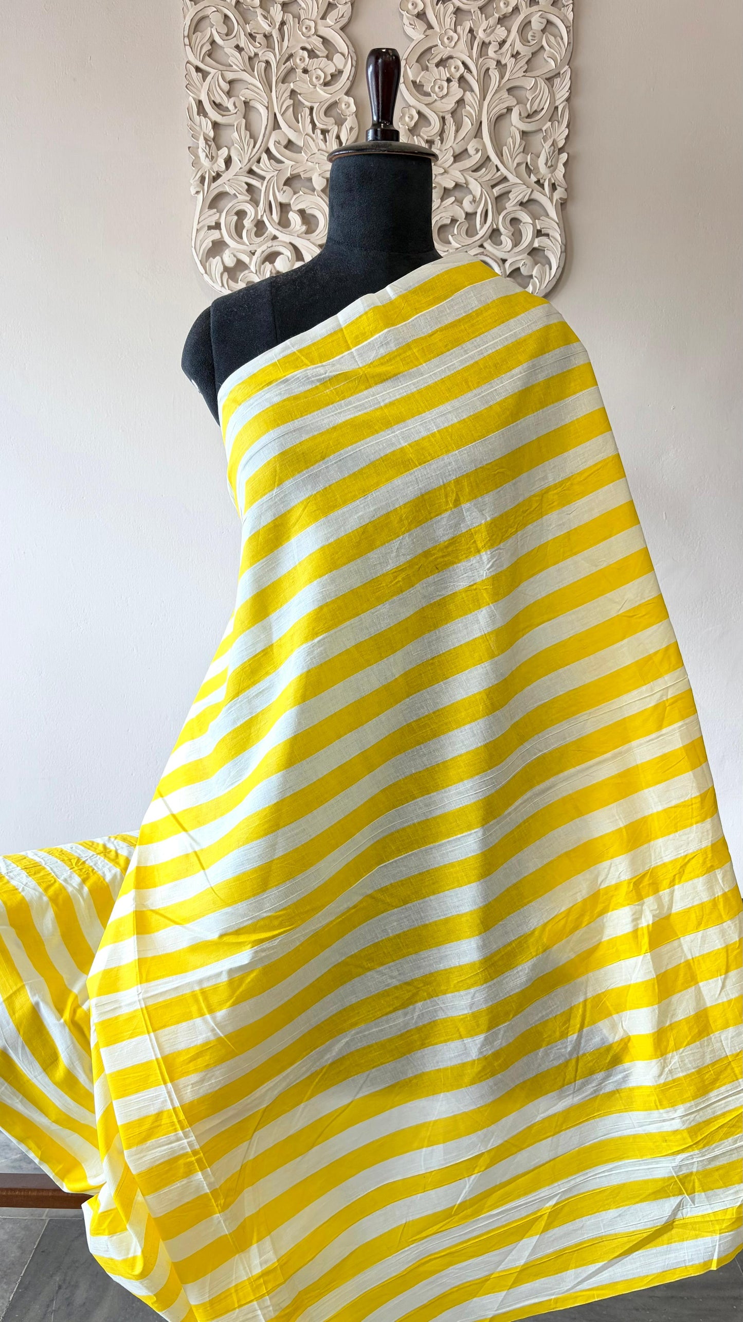Screen printed cotton yellow and White stripe