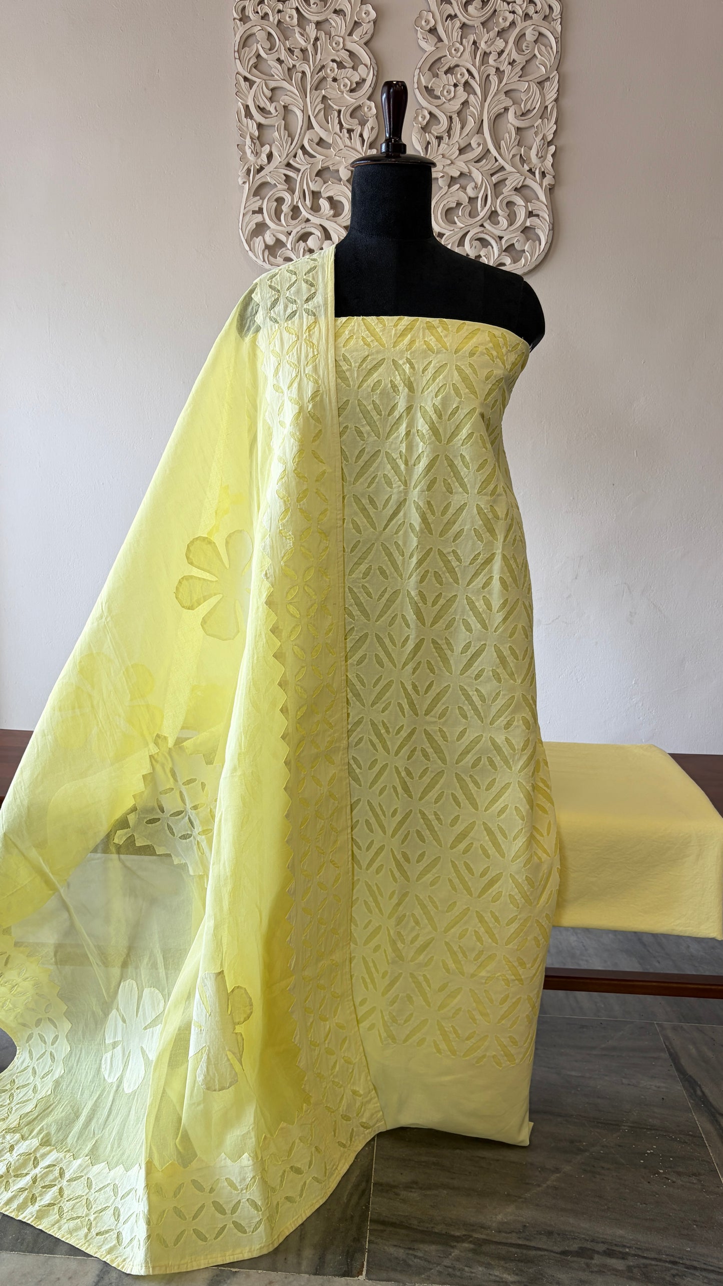 Cotton Applique suit set butter yellow