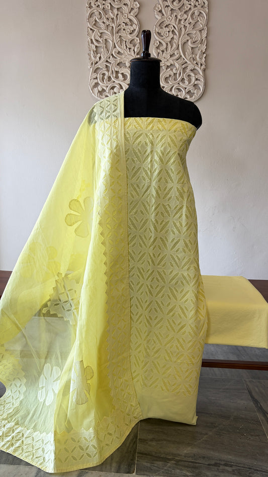 Cotton Applique suit set butter yellow