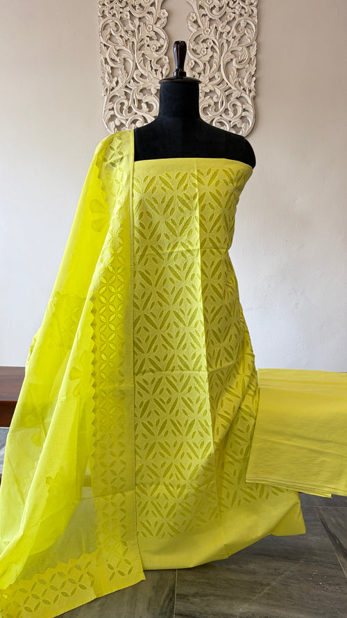 Cotton Applique suit set Greenish yellow