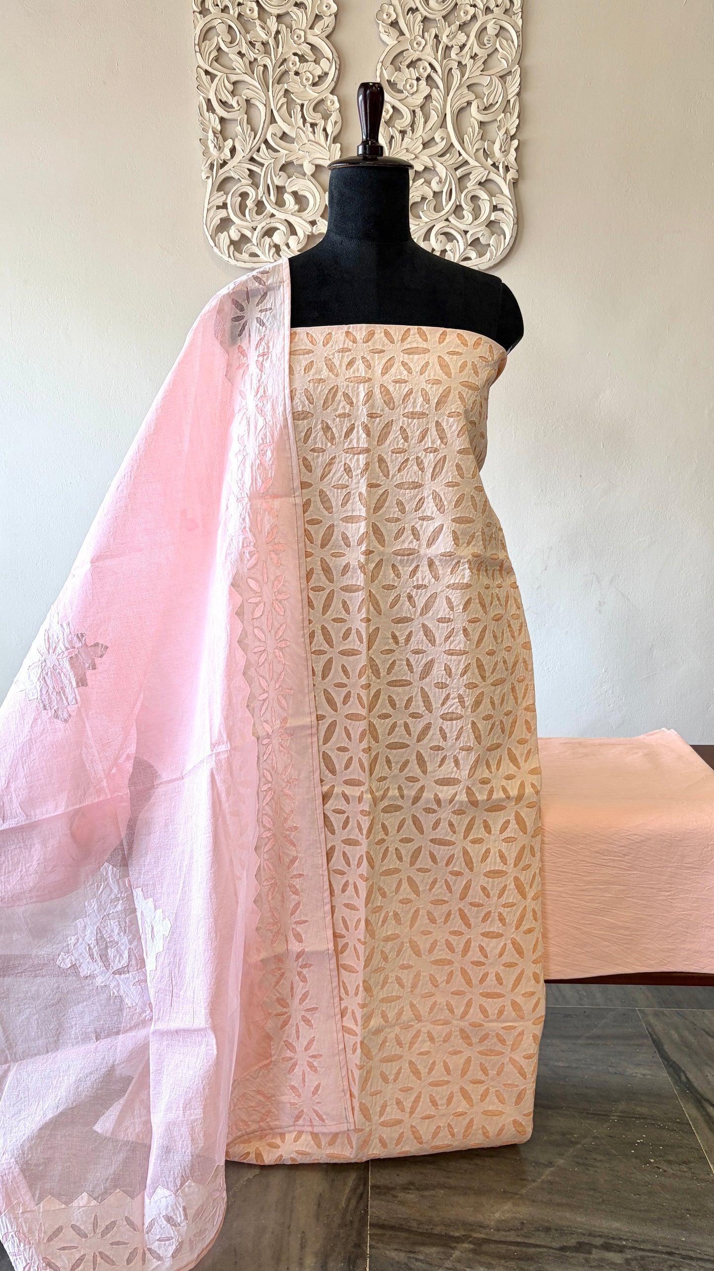 Cotton Applique suit set Pastel pink