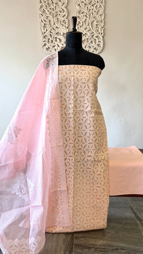 Cotton Applique suit set Pastel pink