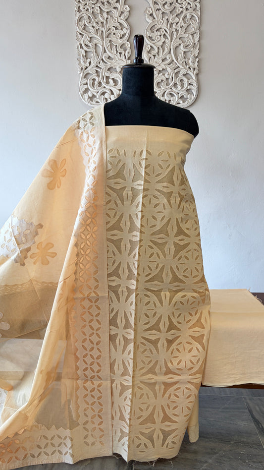 Cotton Applique suit set Beige