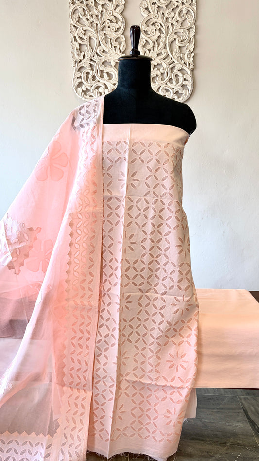 Cotton Applique suit set Pastel pink