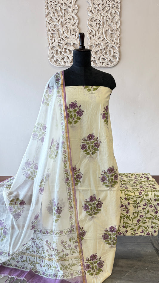 Unstiched cotton suit with mulchanderi dupatta
