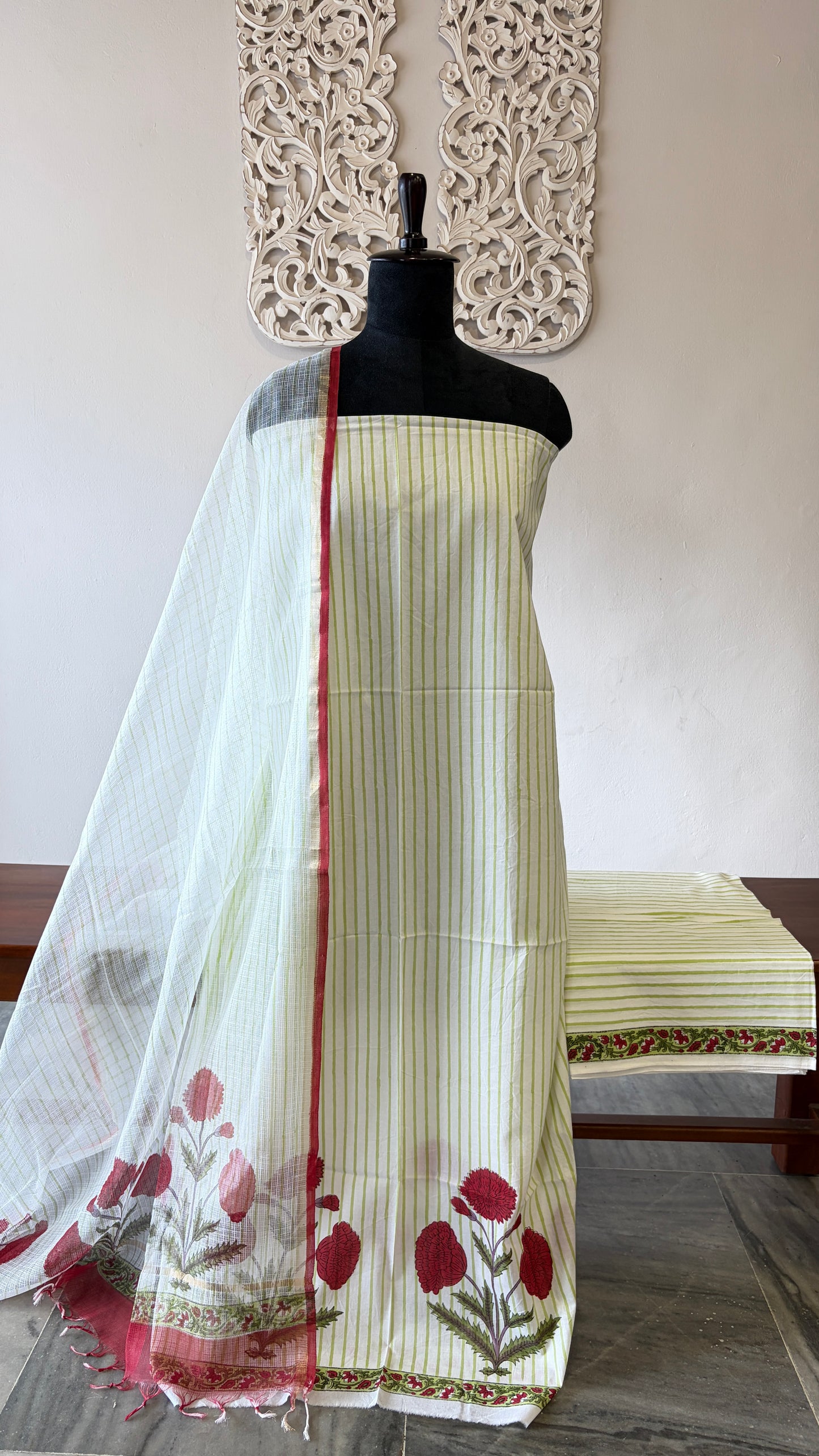Unstiched cotton suit with kota dupatta