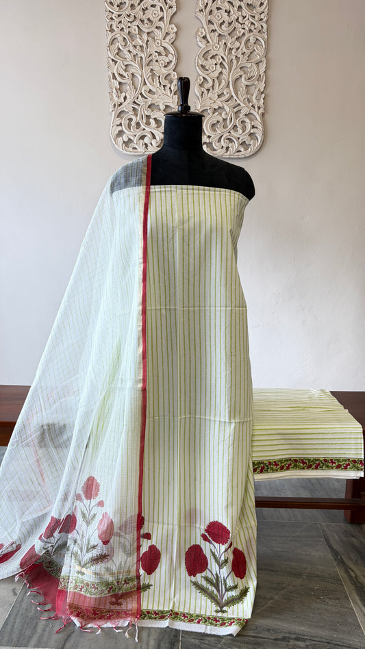 Unstiched cotton suit with kota dupatta