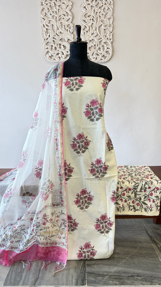Unstiched cotton suit with mulchanderi dupatta
