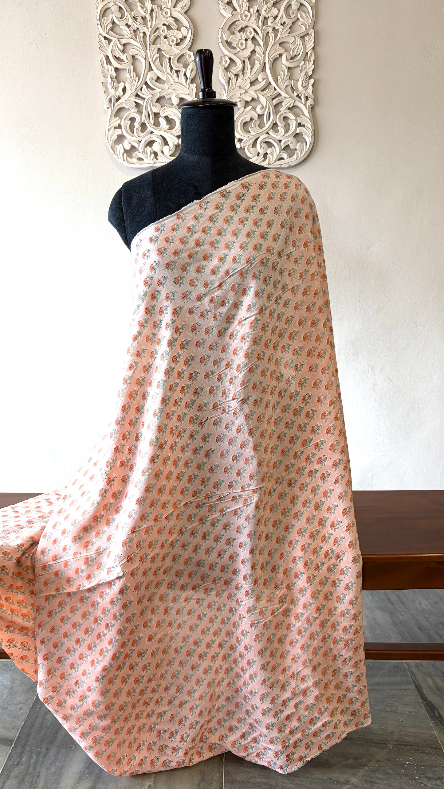 Handblock on pure muslin peach