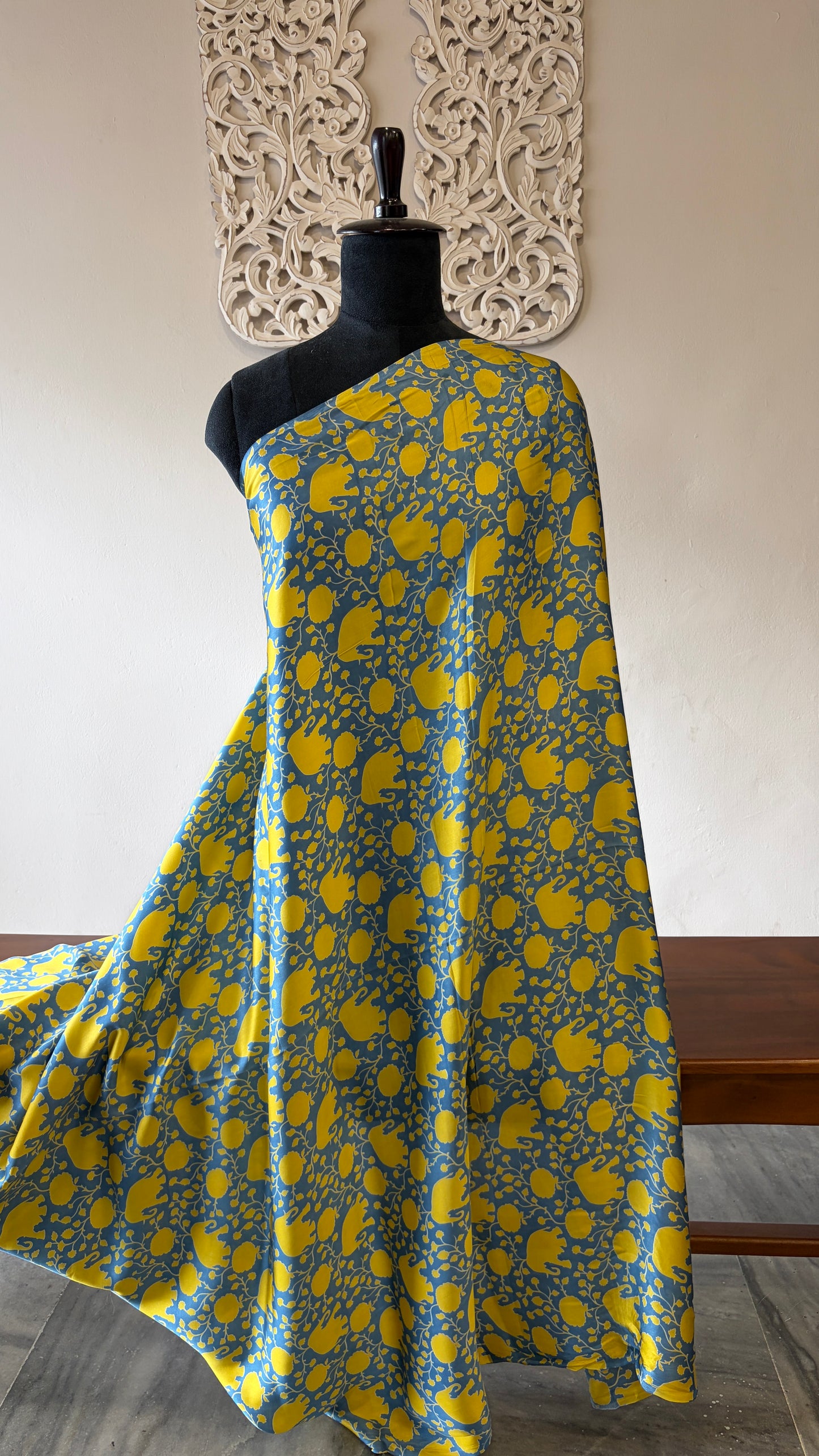 Printed satin silk yellow