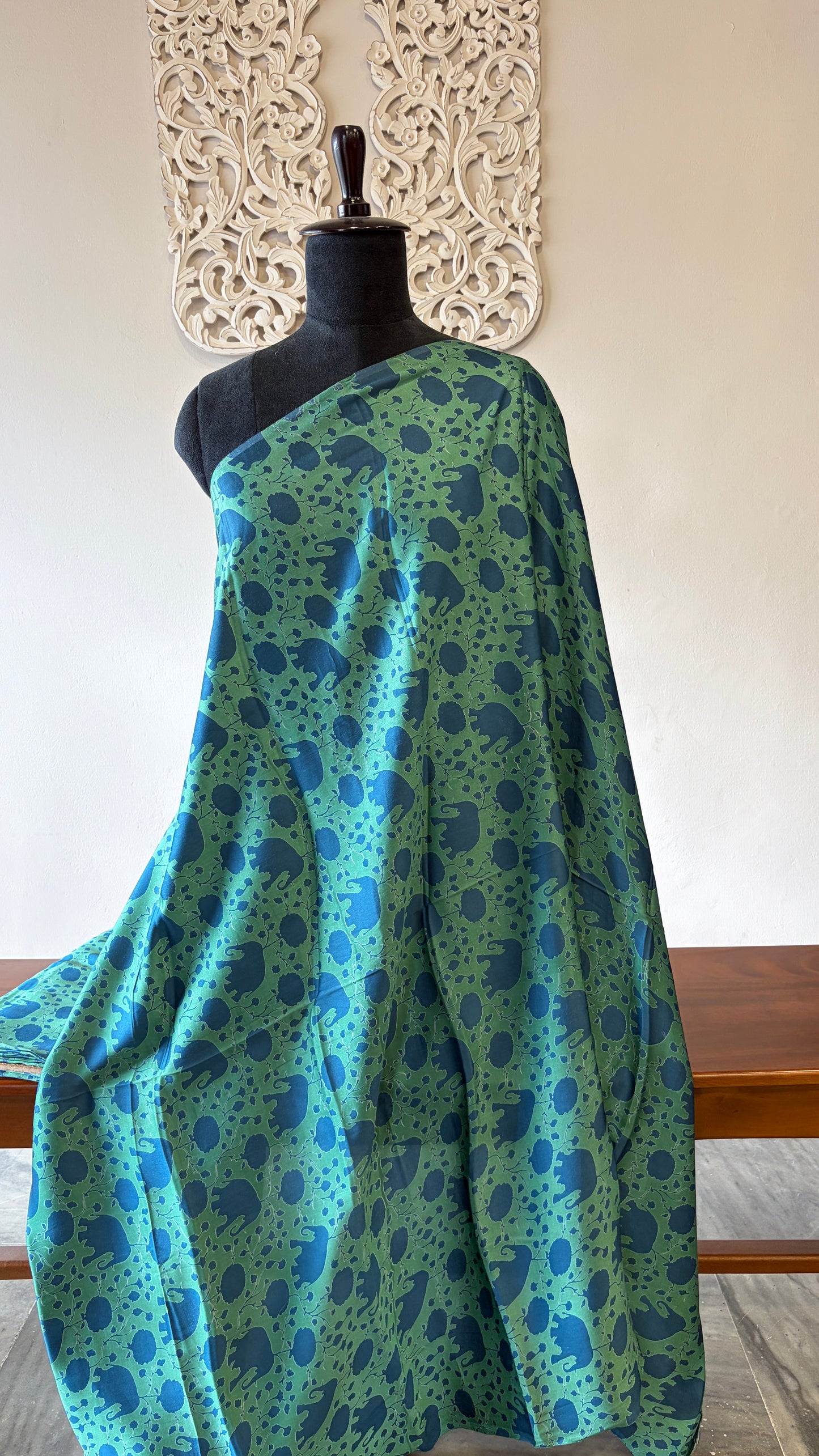 Printed Satin silk Blue