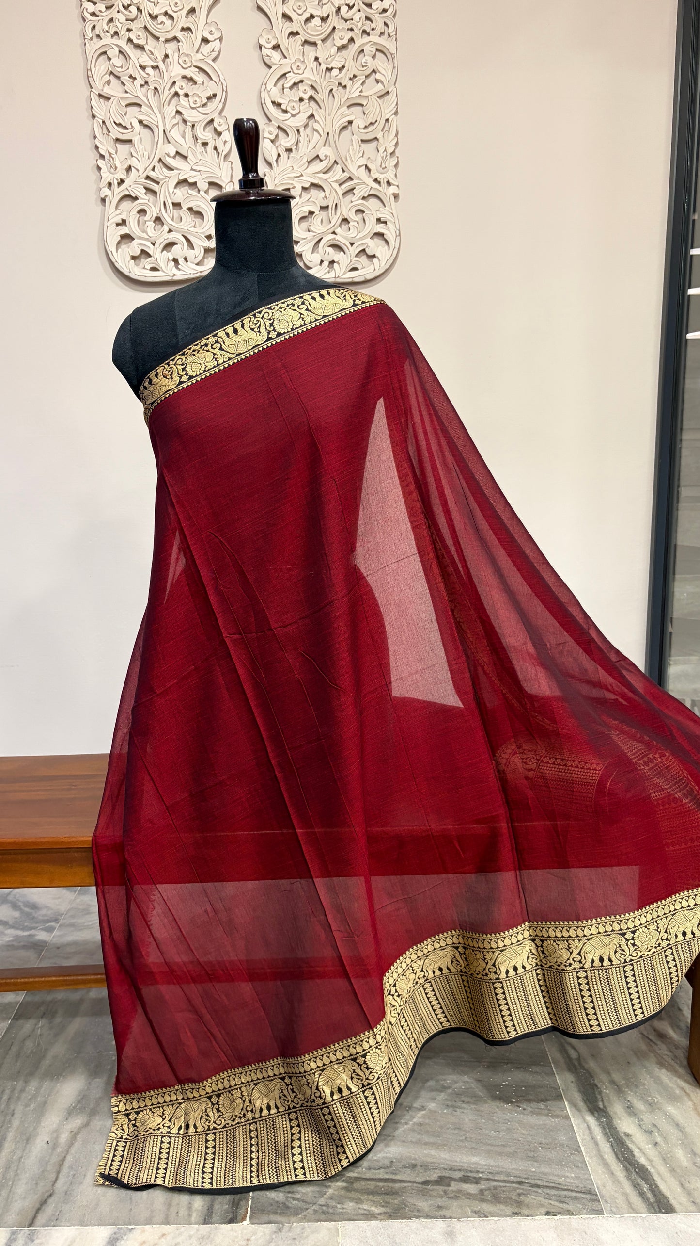 South Cotton with Malvika Border Maroon
