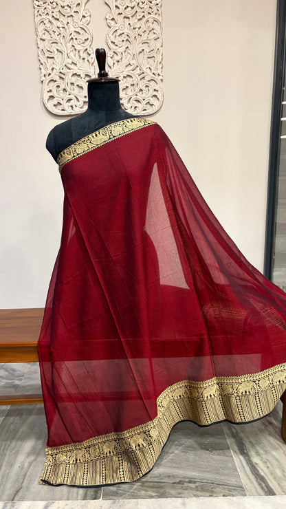 South Cotton with Malvika Border Maroon