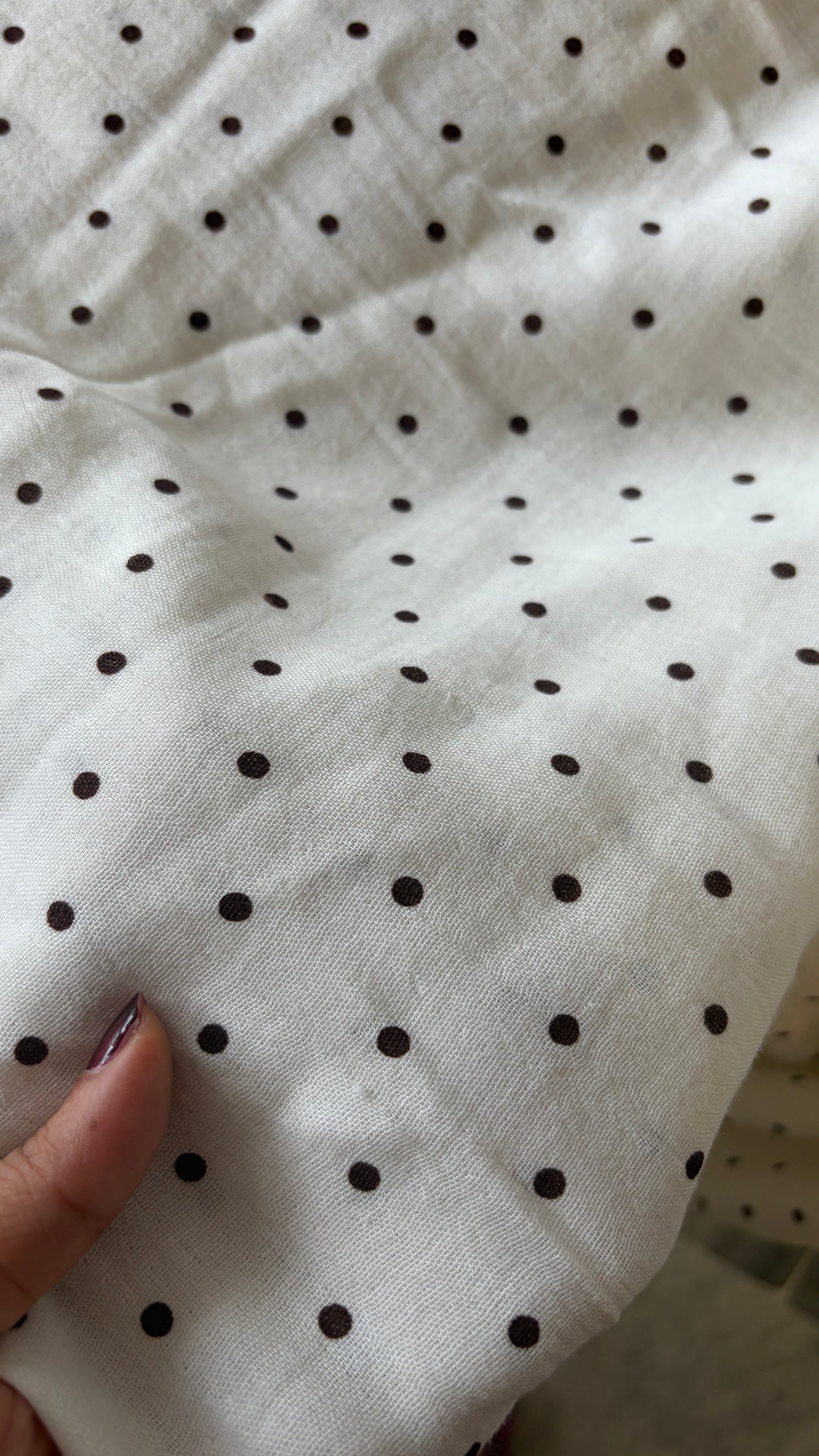 Muslin cotton with black polka prints
