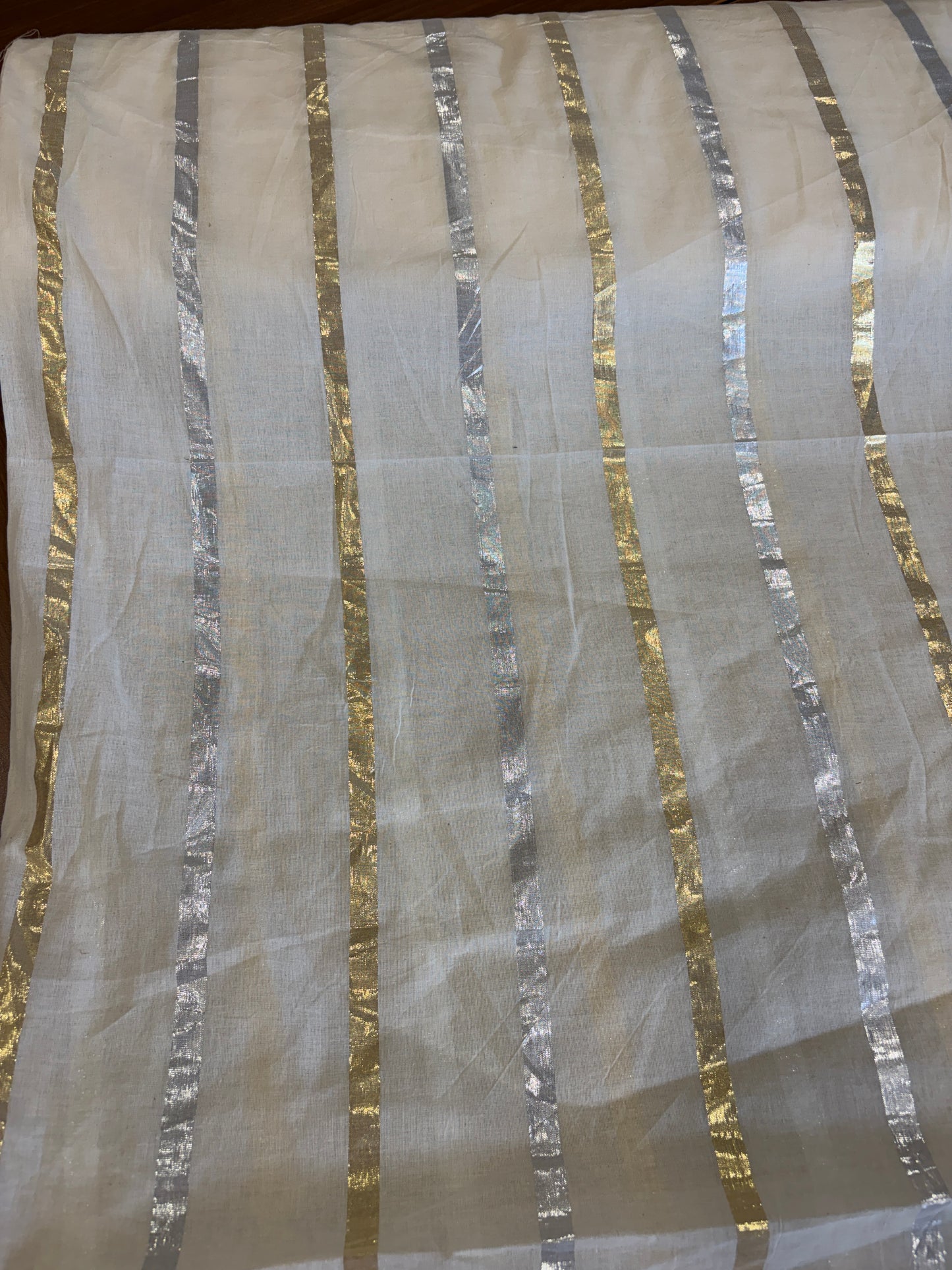 Cotton fabric with lurex weave gold and silver