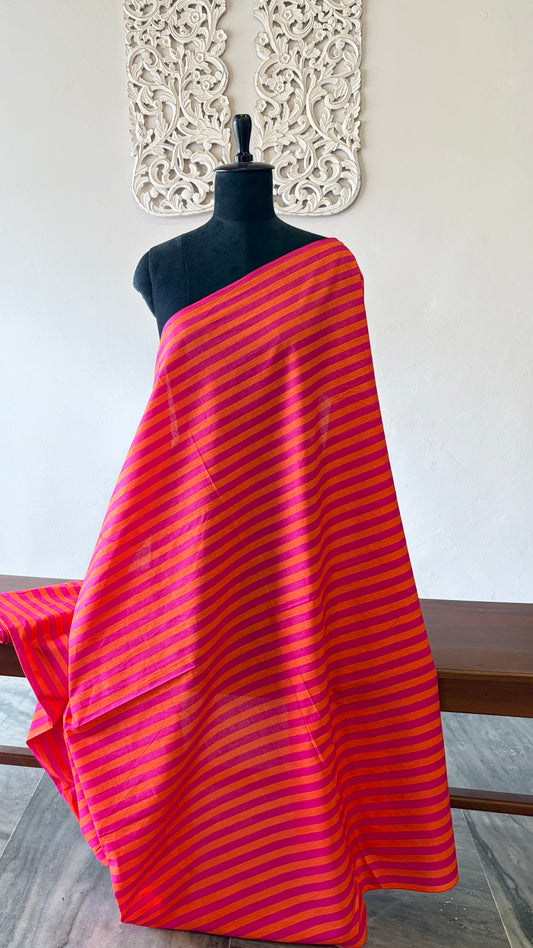 Screen printed cotton Pink and Orange stripe