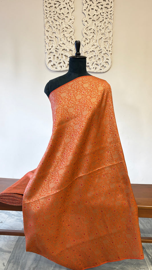 Handloom Banarasi brocade(Orange)