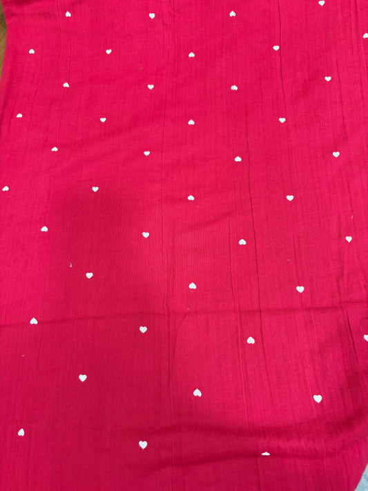 Printed double gauze muslin(Red with white hearts)