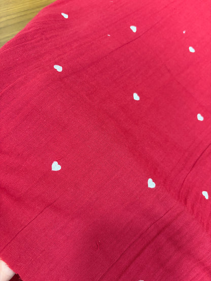 Printed double gauze muslin(Red with white hearts)