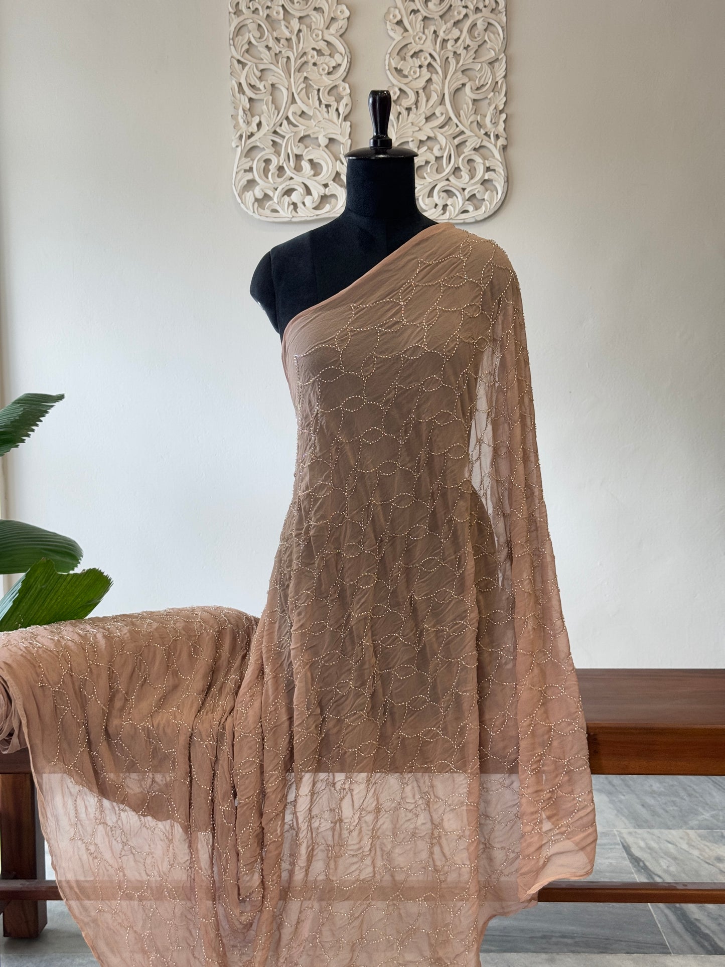 Pure Georgette with cut bead embroidery