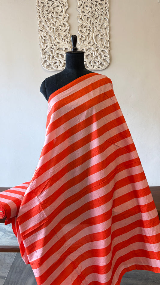 Screen printed cotton peach and orange stripe