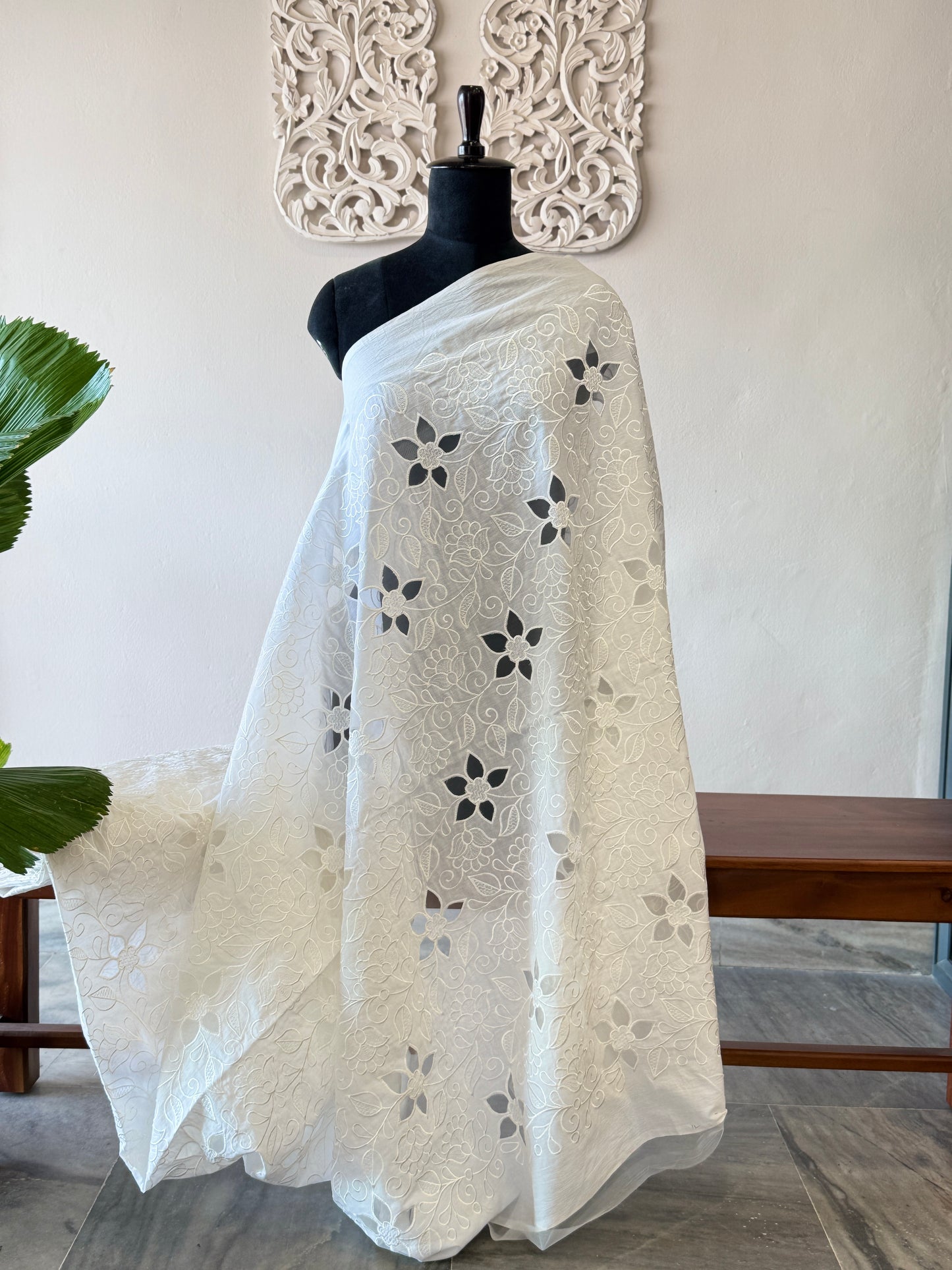 Dyeable cotton with cutwork embroidery