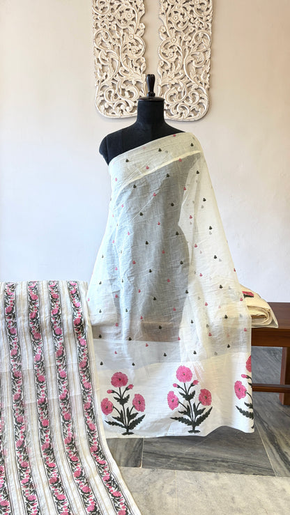 Pure Banarasi mulchanderi with handblock pink