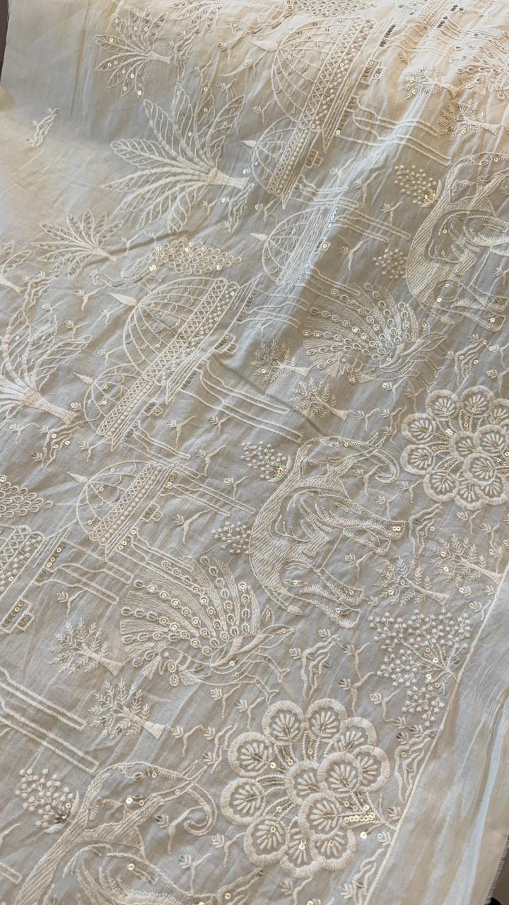 Dyeable kora cotton with border embroidery
