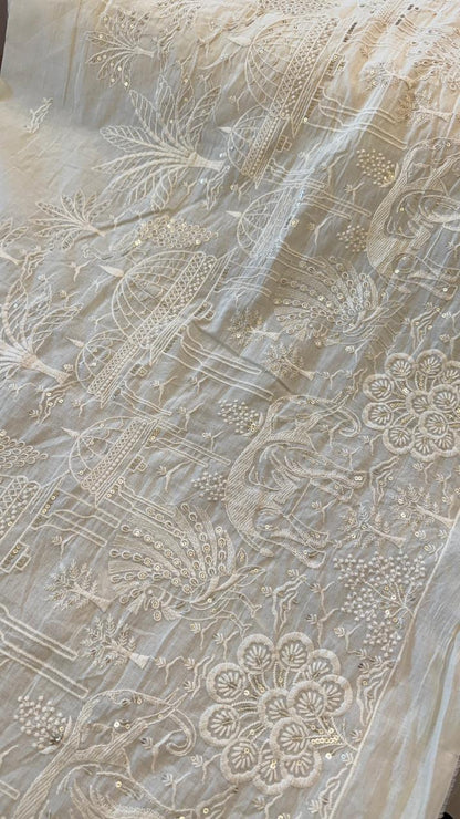 Dyeable kora cotton with border embroidery