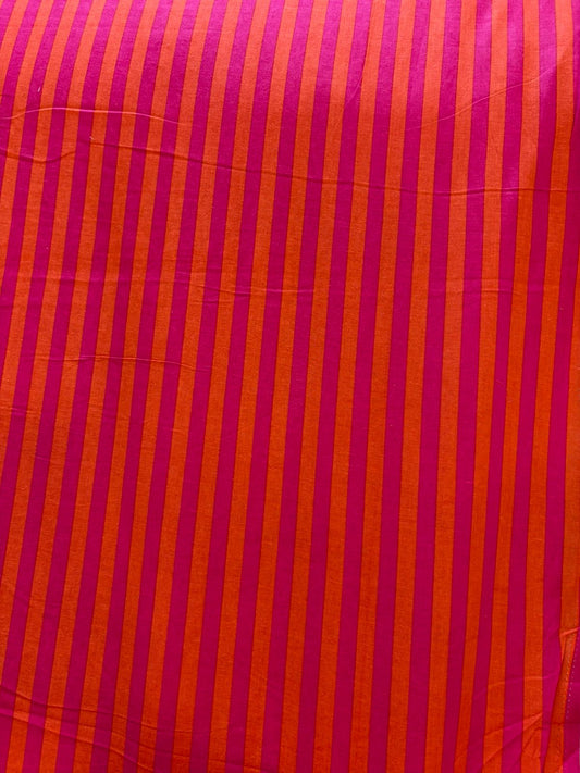 Screen printed cotton Pink and Orange stripe
