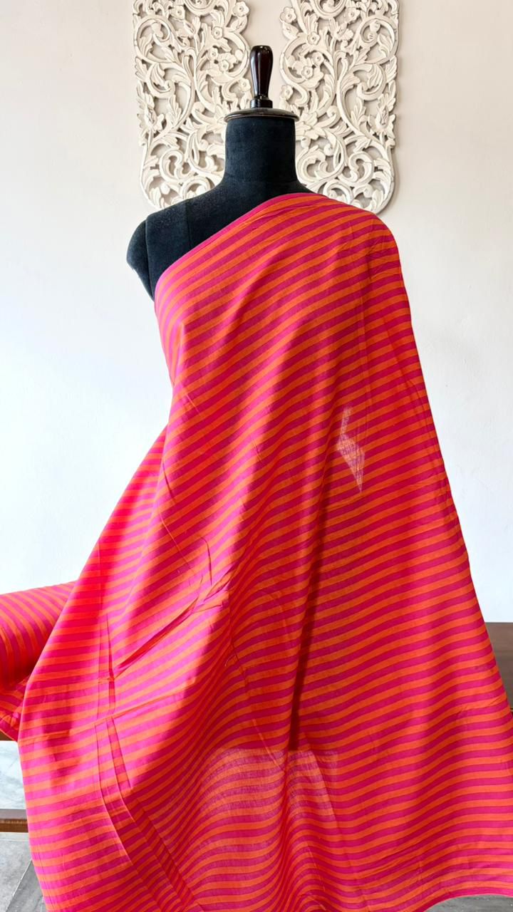 Screen printed cotton Pink and Orange stripe