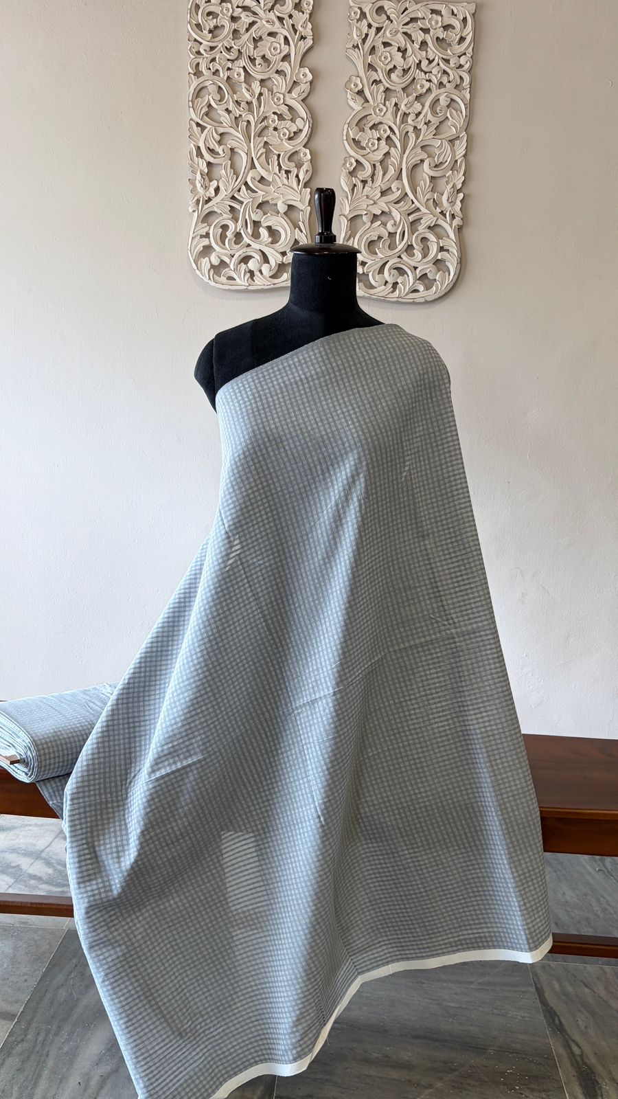 Handloom cotton with self check Grey